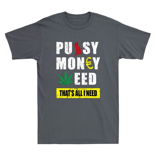 Pussy Money Weed That's All I Need Funny Cannabis Cat Meme Vintage Men's T-Shirt - Picture 4 of 8