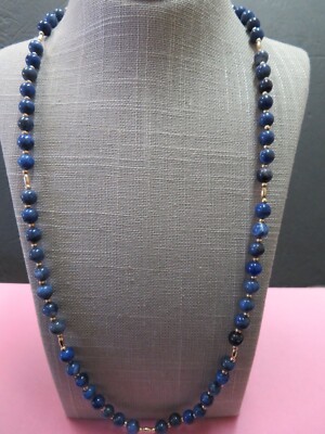 28,5 Zoll Vintage 14k 7,9 mm Lapislazuli und 14k reines Gold Perlen Halskette 38,24 Gramm