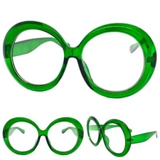 Oversized Vintage Retro Style Clear Lens EYE GLASSES Huge XL Round Green Frame
