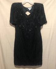 MARK & JOHN By GOPAL Lined SILK Zip BEADED/SEQUINS Keyhole EVENING/PARTY DRESS M