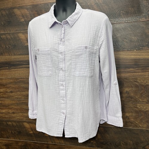 Social Standard Sanctuary Women's Crinkle Gauze Button-Down Shirt Lavender XXL - Picture 2 of 10