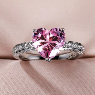 EDELSTAHL DAMEN RING MIT ZIRKONIA HERZSCHLIFF ROSA LIEBE