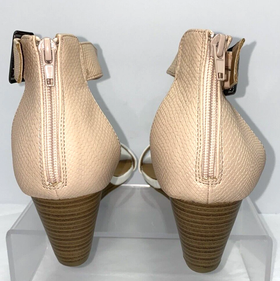 Call It Spring Ankle Strap Faux Snake Wedge Sandals Size 11 White Beige B*O - Image 4 of 4