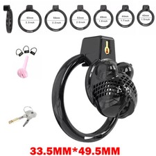Black 33.5 49.5mm For Male Cobra Chastity Sissy Cage Device Breathable Lock Ring