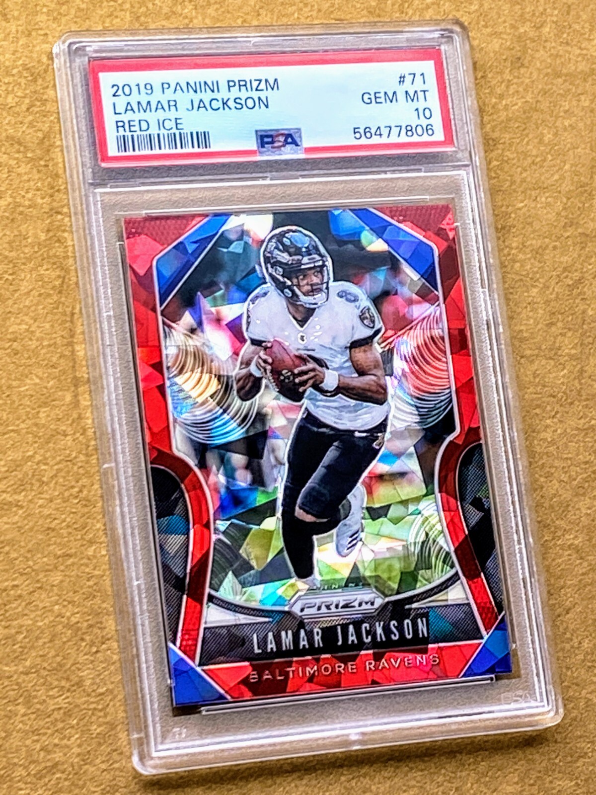 2019 Panini PRIZM Red Cracked Ice LAMAR JACKSON #71 PSA 10 GEM MINT,  2nd Year!