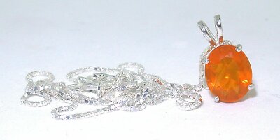 2 Carat Oval Fire Opal Gemstone Sterling Pendant Necklace 18 Inch Box Chain