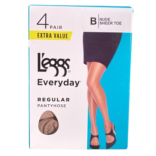 Leggs Everyday Regular Pantyhose Size B Nude Sheer Toe 4 Pair New NOS