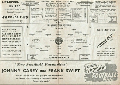 MANCHESTER UNITED v MANCHESTER CITY ~ 3 SEPTEMBER 1949 - Picture 2 of 3