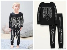 HALLOWEEN Old Navy Glow-in-the-Dark Black Skeleton Costume Pajama Set 2T NWT