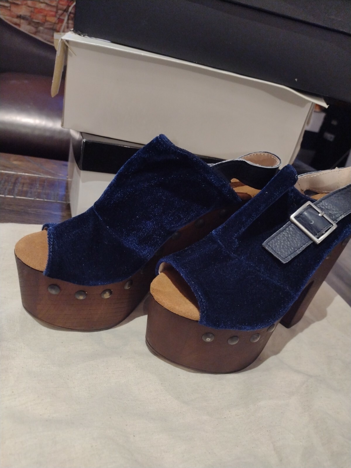 Divine Follie Sandals Platform Heels Blue Velvet Woman EU 36