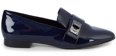 Karl Lagerfeld Paris Women s 6.5 M Black Patent Leather Logo Slip-On Loafers 