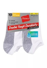 NEW Hanes Boys Double Tough Durability No-Show Socks Medium 9 - 2.5, 10-Pack