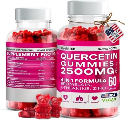 Quercetin Gummies 2500MG - Immune & Allergy Support w/ Bromelain - Berry Flavor