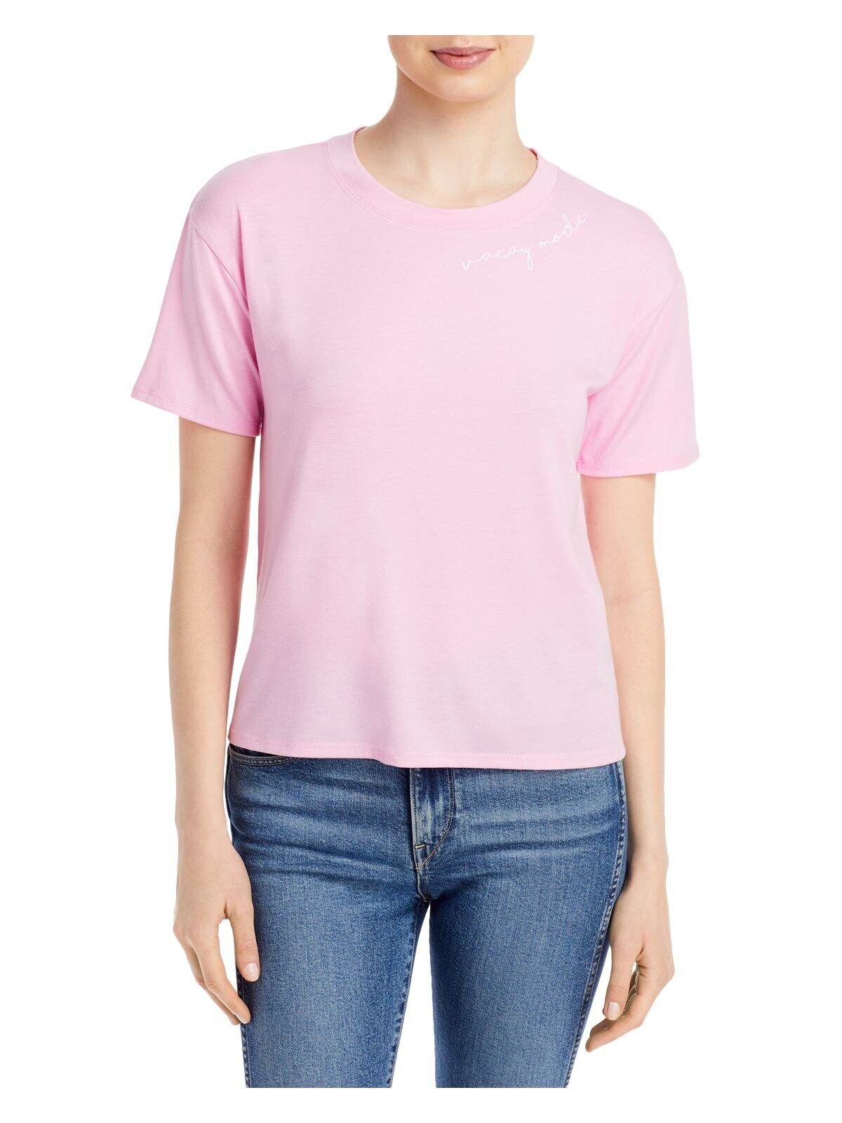 Knit Riot Womens Pink Graphic Short Sleeve Crew Neck Tee Size L