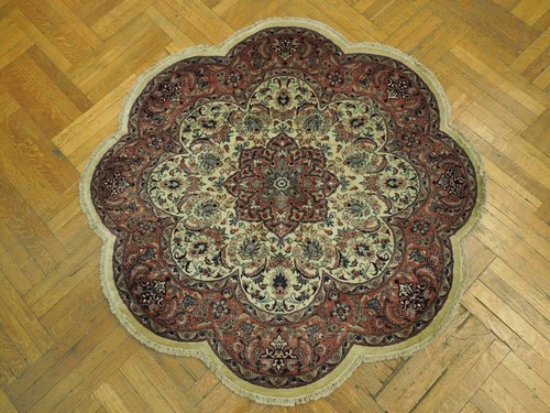 5x5' Elfenbein Feine Qualität Seltene Form Teppich 20900 - Bild 2 von 6