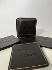 Set of 4 Brown Knob Creek Leather Coasters w/Holder 4” Square Office Man Cave