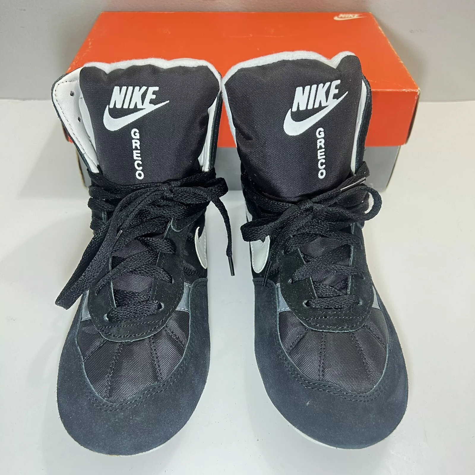 Chaussures de lutte Nike Greco Supreme taille 6 Y US noir blanc 940608 IB vintage années 90