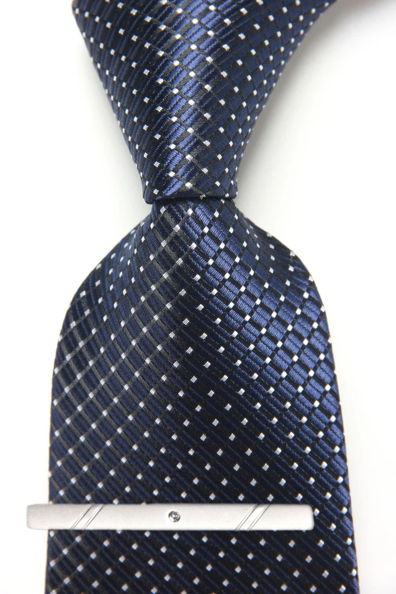 Cravatta Uomo In Seta Blu Con Fermacravatta Dorato – Design A Righe E Quadri – Regalo Per Papà Con Confezione Regalo – Matrimoni, Lavoro, Cerimonie