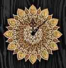 Flower Designed Antique Engraved Wooden Multi Layered Mandala Style Clock Gift