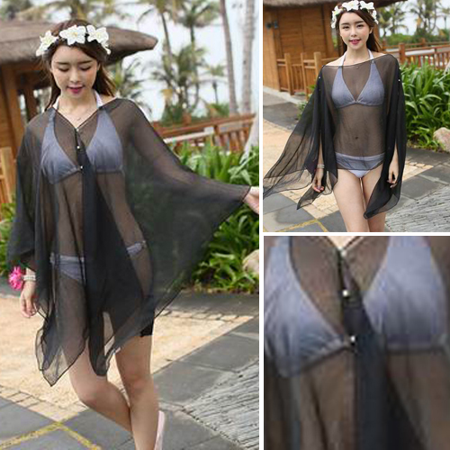 Women's Beach Bikini Black Kimono Cover 