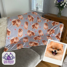 POMERANIAN BLANKET WITH HEARTS - SOFT FLEECE THROW DOG LOVER GIFT