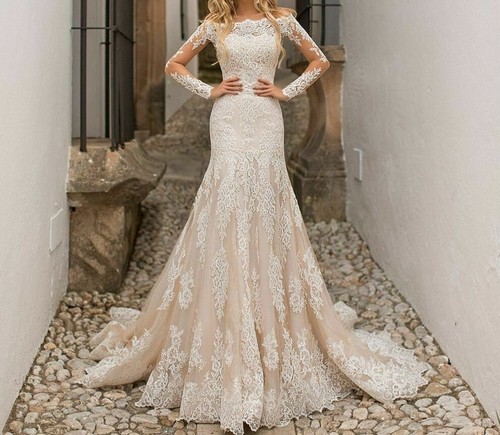 Bridal Gown Mermaid Lace Boat Neck 