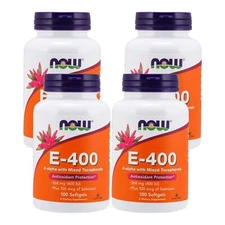 4 x NOW Vitamin E 400 IU Mixed Tocopherols Antioxidant Protection 100 Softgels