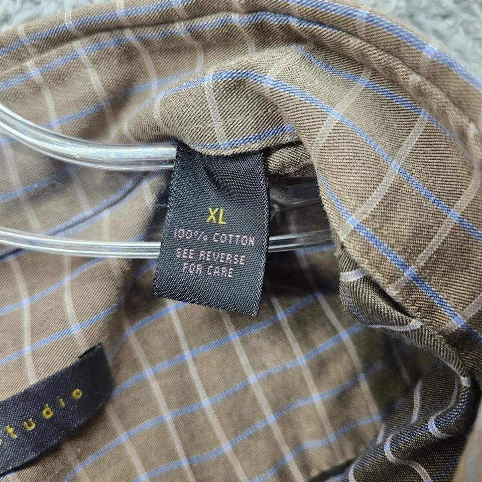 Camisa Roberto Villini Studio Manga Larga Botón Para Hombre Talla XL Marrón A Cuadros De Colección Foto 3 de 4