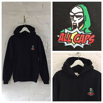 Actual Fact MF Doom All Caps ''super villain'' Embroidered Hoody Hooded Sweatshirt