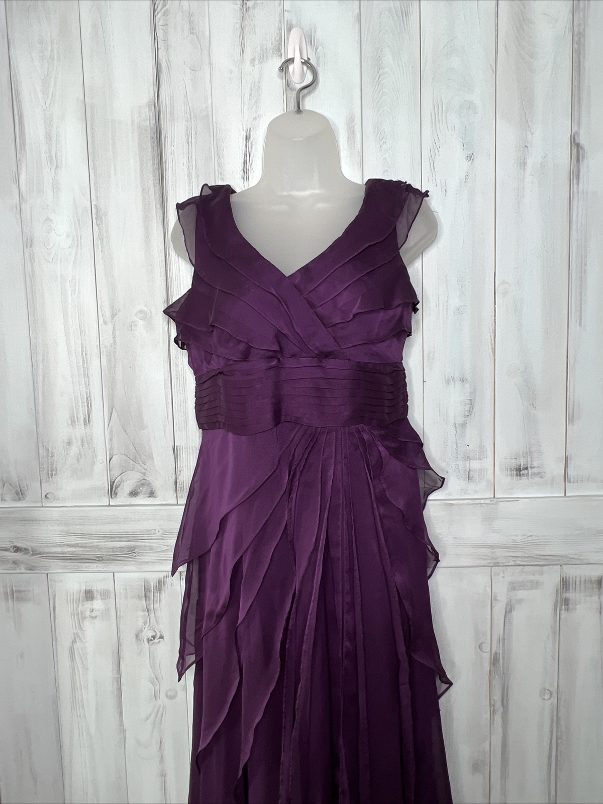 ADRIANNA PAPELL SLEEVELESS TIERED LAYERED DARK PURPLE CHIFFON MAXI