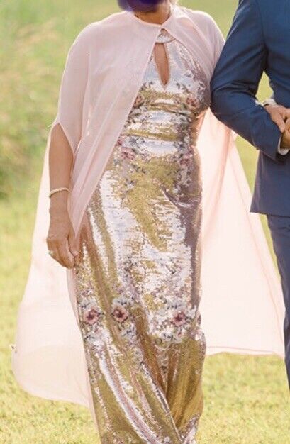 Marchesa Notte Column Gown Light Pink Gold Sequin… - image 4