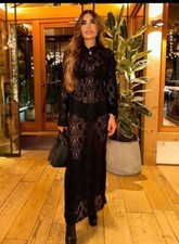 Zara £169 Black Contrast Crochet Knit Long Dress Limited Edition Size S
