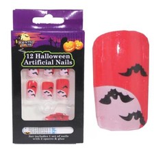 Halloween Fancy Dress 12 Pack Fake Nails - Bat Design