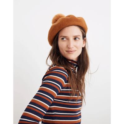 Madewell Wool Blend Pom-Pom Beret in Golden Pecan