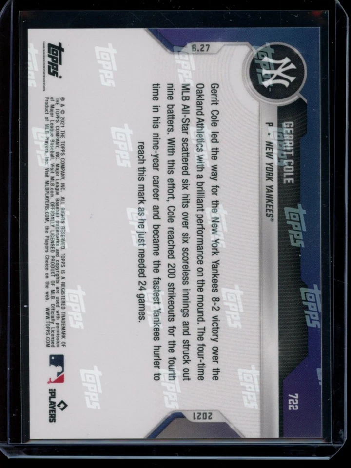 2021 Topps Now #722 Gerrit Cole Red Parallel Card #d /10 - Image 2 of 2