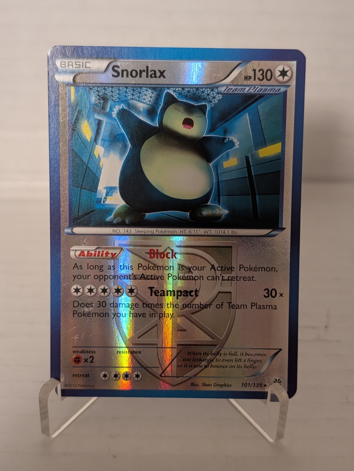 Pokemon SNORLAX 101/135 Plasma Storm - RARE Rev Holo - Lightly Played