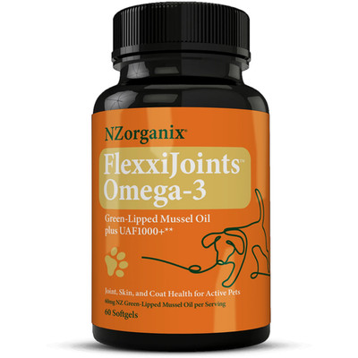 NZOrganix FlexxiJoints Green-Lipped Mussel Omega-3 Oil for Dogs (60 Softgels)