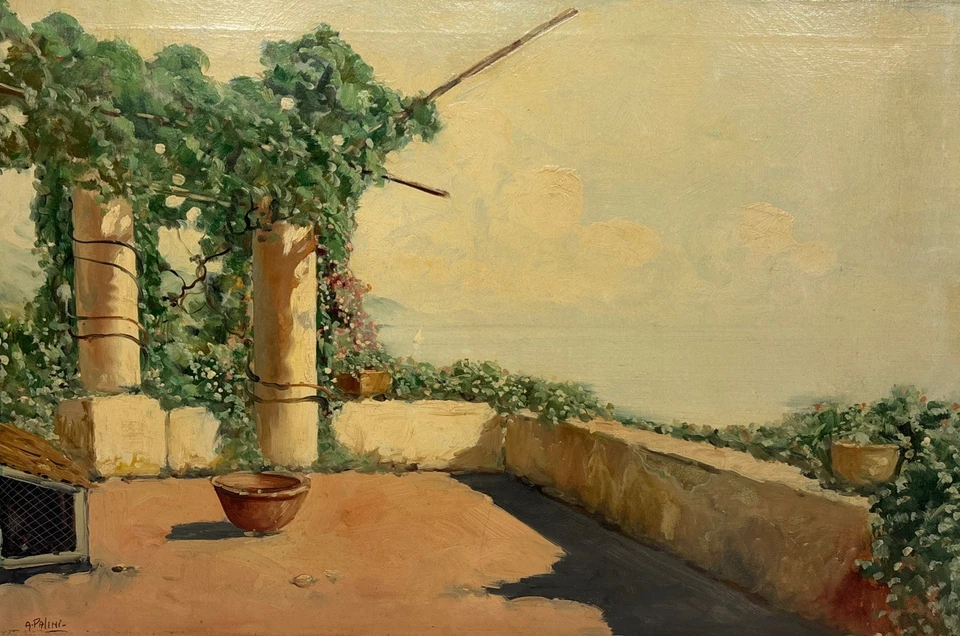 Vintage Original A. Palini Italian Coastal View Oil Painting Signed Italy 36x24 - Image 2 of 4