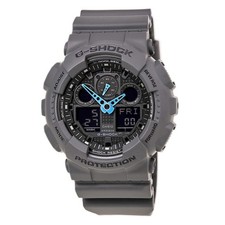 Casio Men's Watch G-Shock Grey Black Ana-Digi Dial Resin Black Strap GA100C-8A