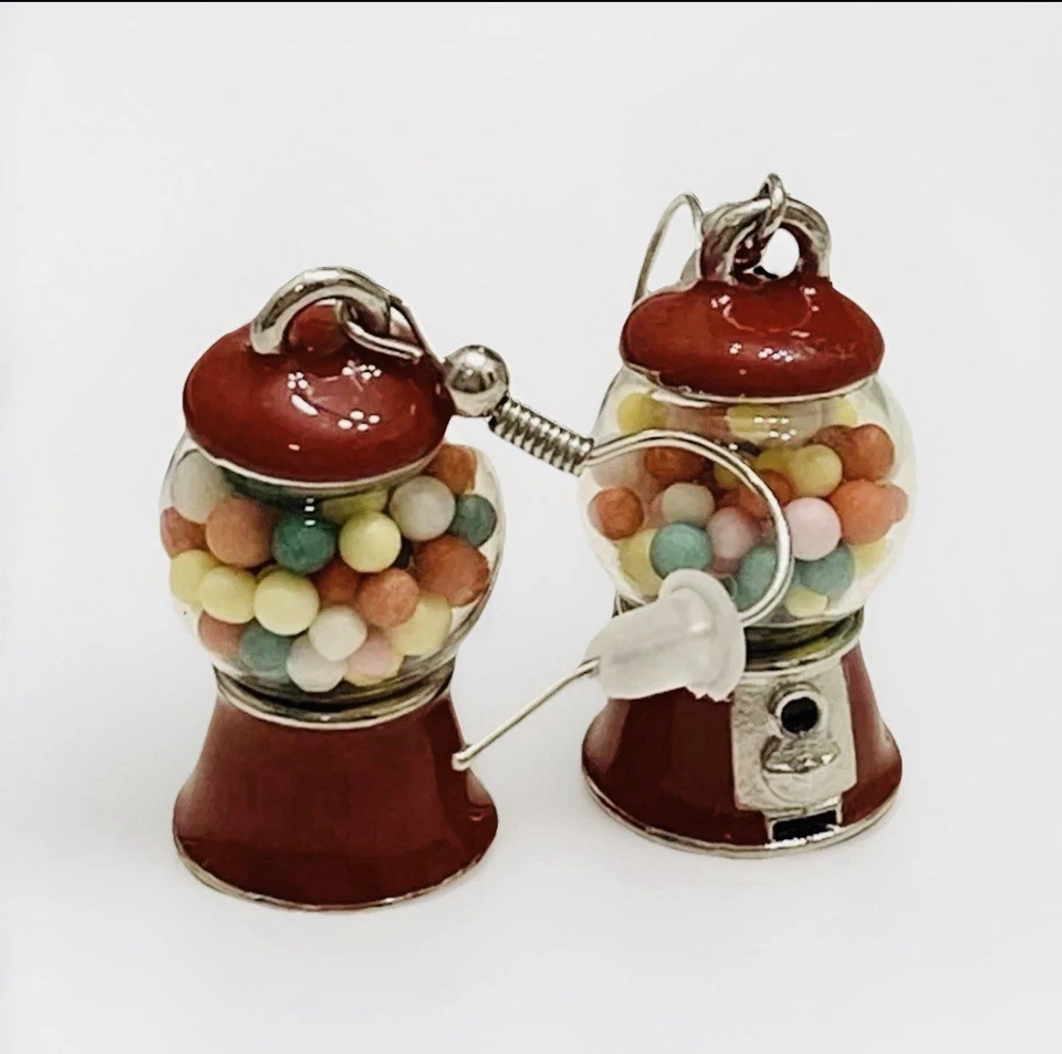 Pendientes colgantes Fischer esmalte rojo Gumball máquina de chicle nuevos sin etiquetas Foto 2 de 4