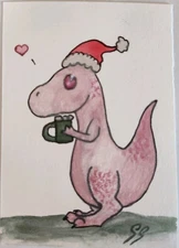 ACEO Original Watercolor Painting 2.5" x 3.5" By Skye - Holiday In Pink