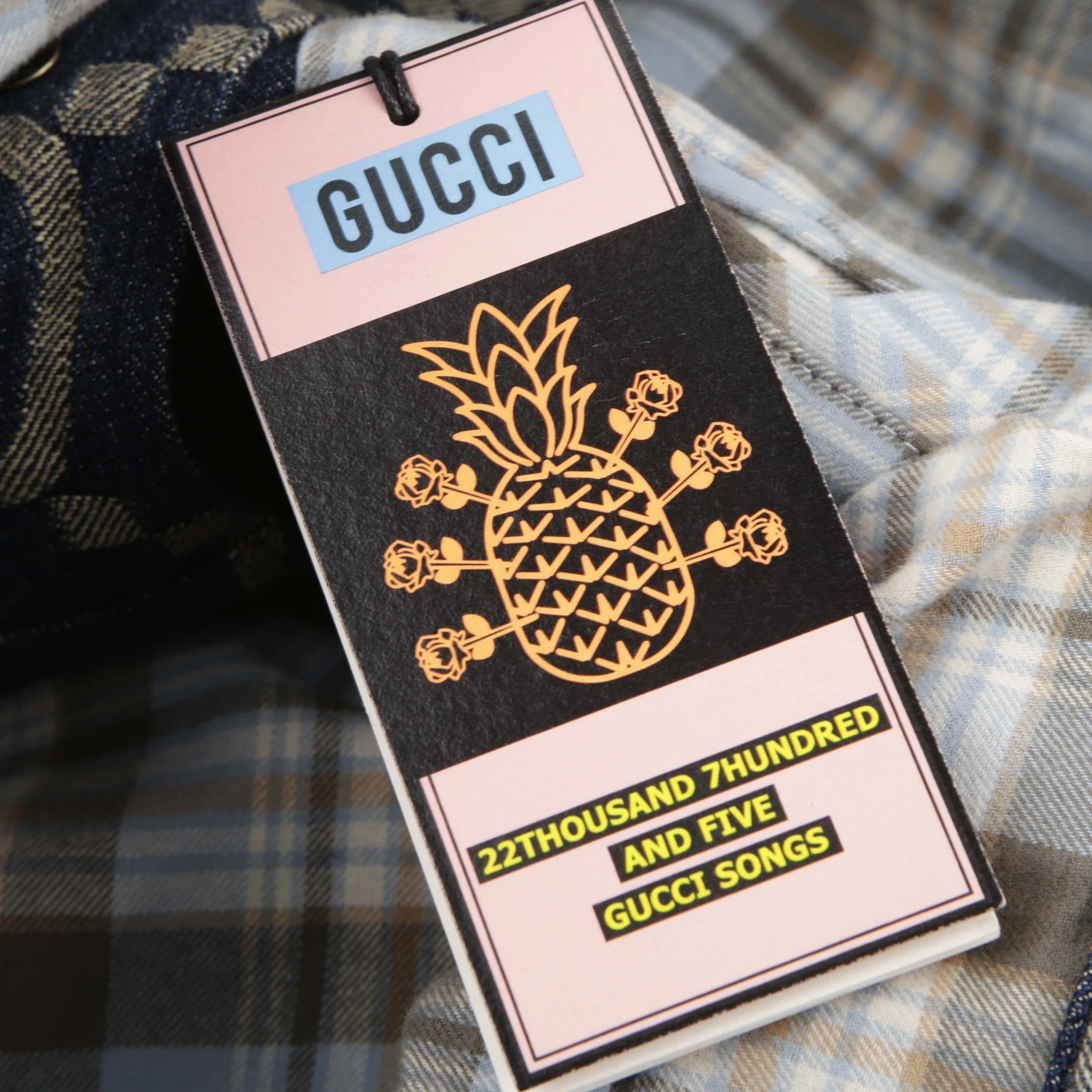 Gilet Gucci blu avorio Jumbo GG jacquard denim ananas 674339 49280772