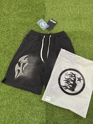 HELLSTAR Men's Black Sweat Shorts Drawstring Logo Accents Pockets Elastic