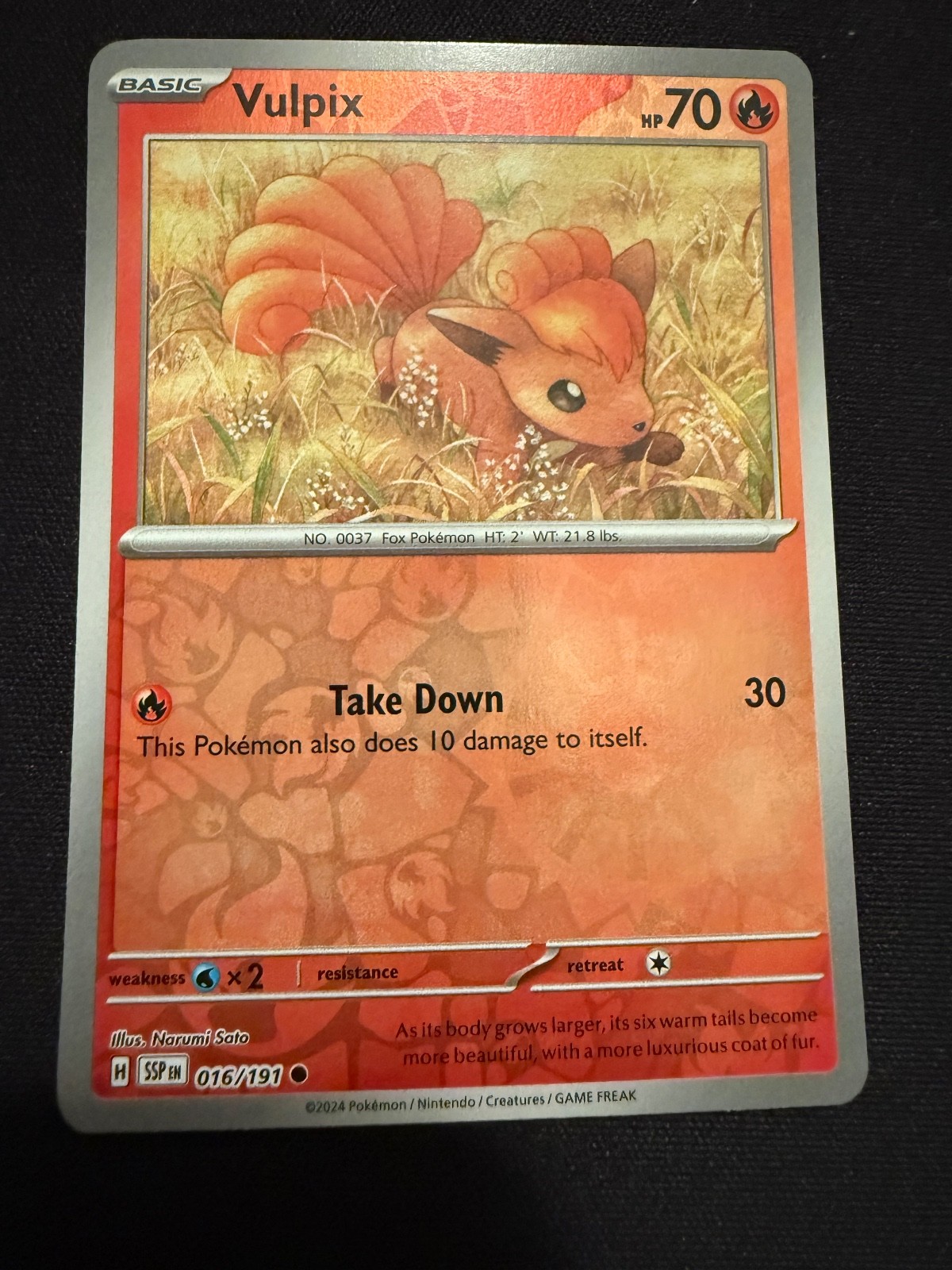 Vulpix Reverse Holo fire energy pattern SV08: Surging Sparks 016/191 NM