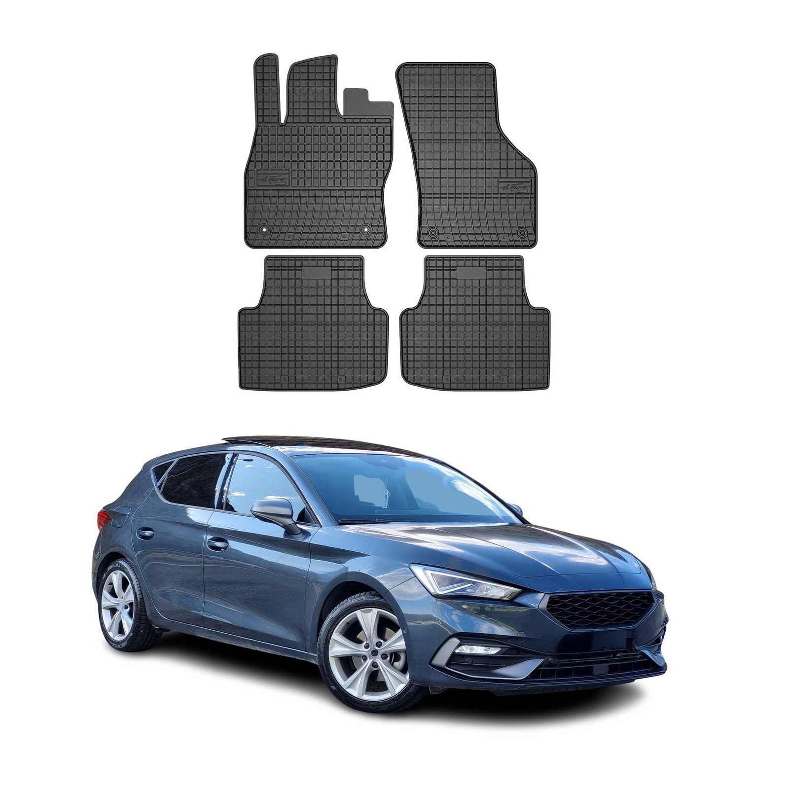 Tapis de sol Seat Leon en caoutchouc antidérapant avec bords de protection hauts