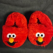 Elmo Plush Slippers Kids Size 2 Sesame Street Red Fuzzy House Shoe Nonslip
