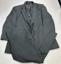 VTG Perma-Prest Oakton Suite Set Mens 46R 42x26 Black Pinstripe Business Office