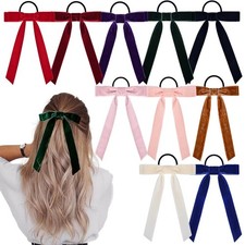 10 Pcs Bow Hair Tie Velvet Ribbon Elastics Scrunchies Long Ponytail Holder