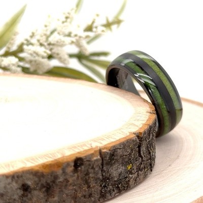 8mm Black Tungsten Promise Ring Green Wood Inlay Engraving Band For Christmas