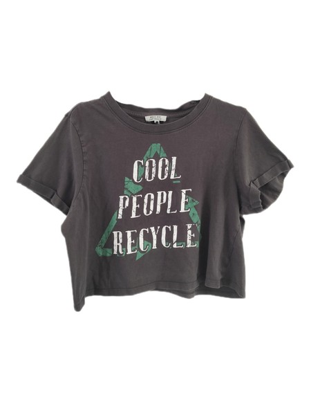 Messy Bun Just Chillin Grey T-shirt Crop Top Cool People Recycle Slogan Size S